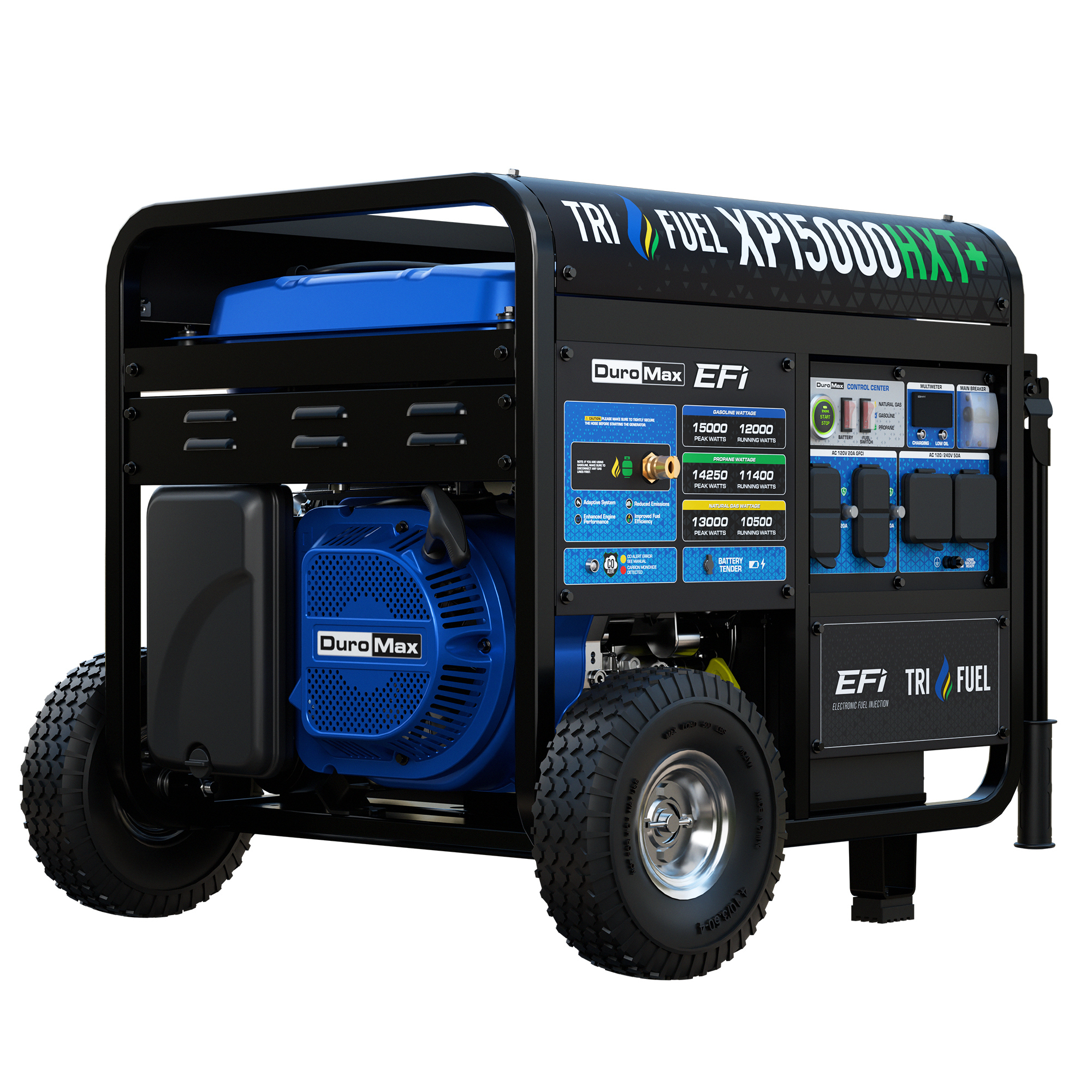 DuroMax Electric Start Tri Fuel Portable Generator — 15,000 Watts, EFI, AGM Gel Battery, Clean Copper Windings, Model# XP15000HXT